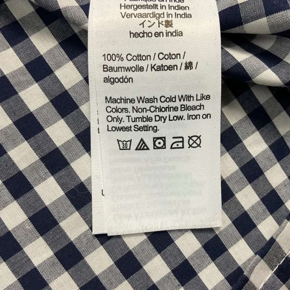 J.Crew Gingham Ruffle Neck Puff Sleeve Boho Cotton Top XS Navy White Cottagecore